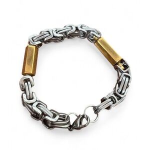 Beautiful Stainless Steel‎ Silver Gold Byzantine Chain Men Women Bracelet 8 Inch